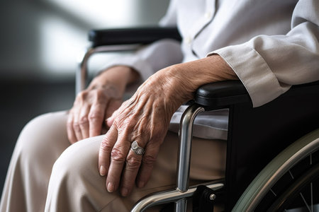cropped shot of an unrecognizable woman sitting in her wheelchairの素材