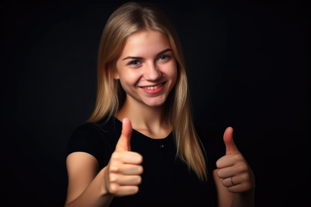 portrait of a confident young woman giving the thumbs upの素材