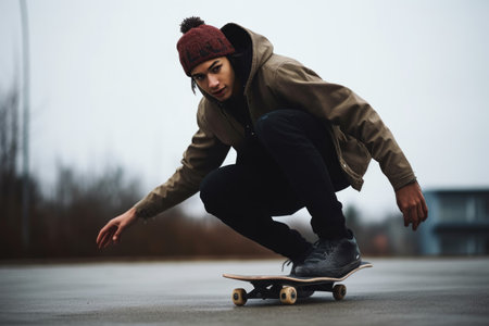 shot of a young man skating outsideの素材