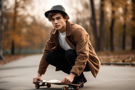 shot of a young man skating on his skateboard at the parkの素材