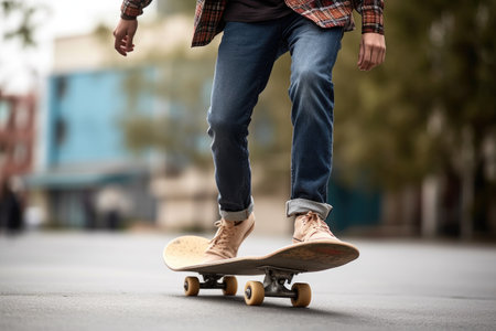 shot of a young man about to drop in on his skateboardの素材
