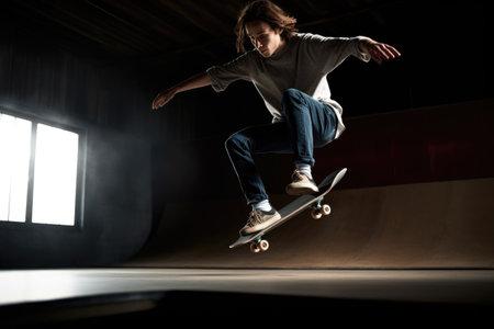 shot of a skater performing tricks on his boardの素材