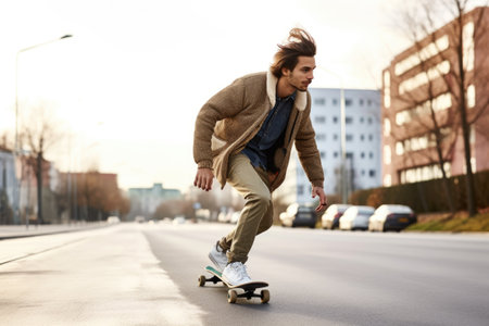 shot of a young man skating on his skateboard outdoorsの素材