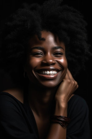 black woman, portrait and smile for happiness, confidence or strong joy during happy face poseの素材