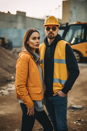 shot of a young couple at a construction siteの素材