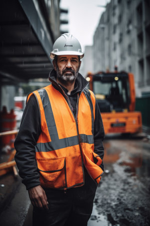 shot of a man wearing safety clothing at a building siteの素材