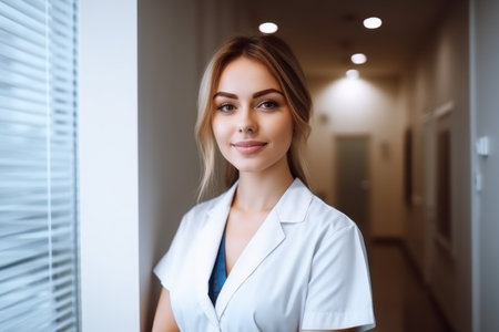 portrait of an attractive young female physiotherapist working in her clinicの素材