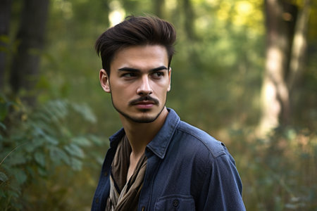 portrait of a handsome young man out in natureの素材