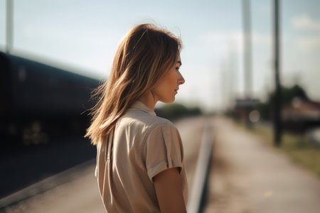 rearview shot of a woman standing outsideの素材
