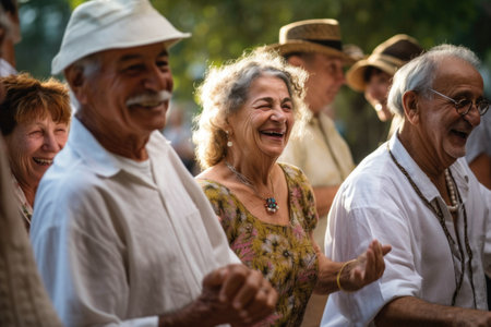 portrait of a group of seniors having fun at an outdoor dance eventの素材