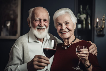 a senior couple toasting with champagne at a social eventの素材