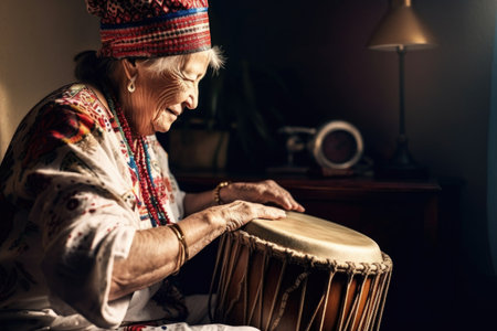 shot of a senior woman drumming on a djembeの素材