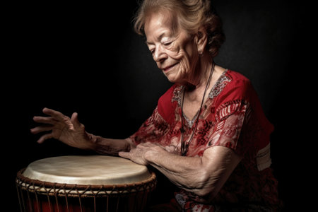 shot of a senior woman drumming on a djembeの素材