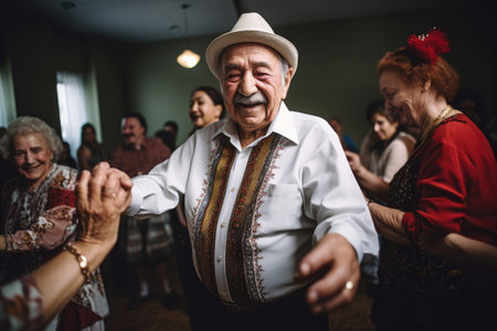 shot of a man leading his seniors salsa dancingの素材