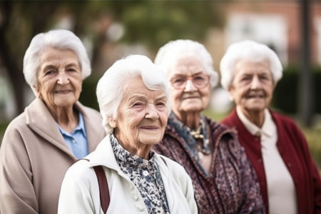 portrait of a group of seniors standing outside togetherの素材