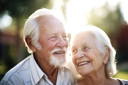 portrait of a happy senior couple spending time together outsideの素材