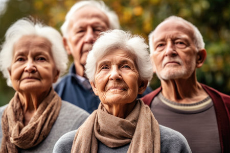 portrait of a group of seniors standing together after outdoor meditationの素材