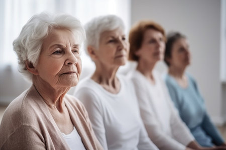 portrait of a group of seniors practising yoga togetherの素材