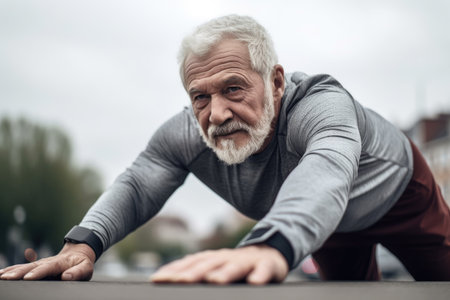 shot of a senior man stretching outsideの素材