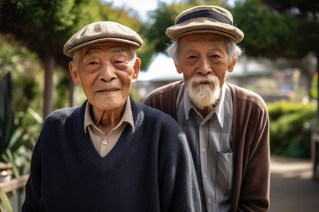 portrait of a senior man with his friend at a miniature golf courseの素材
