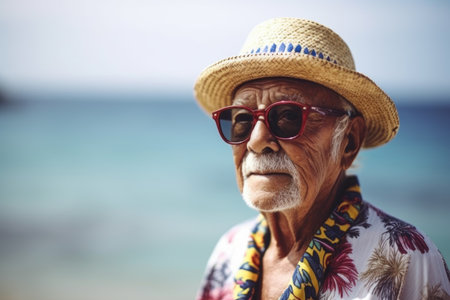 portrait of a senior man on vacationの素材