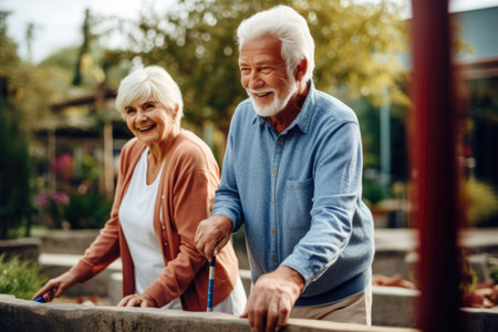 shot of a happy senior man and woman playing miniature golfの素材