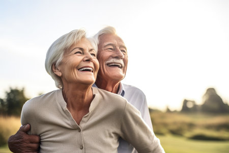 shot of a senior couple enjoying themselves on the golf courseの素材