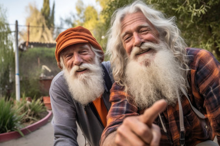 shot of two senior men taking a selfie together after playing miniature golfの素材