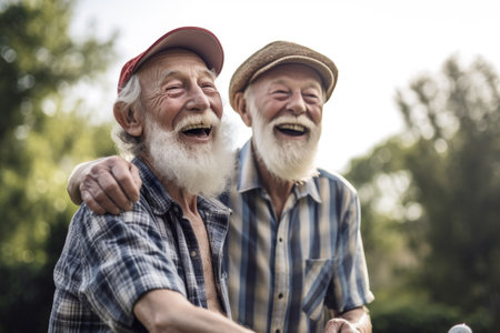 shot of two senior friends having fun while golfingの素材