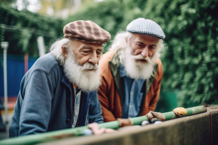 shot of two senior friends playing mini golf togetherの素材