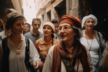 shot of a woman leading her group through a tourの素材