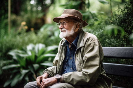 shot of a senior man sitting on a bench while spending the day in a botanical gardenの素材