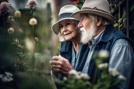 shot of a senior couple looking at plants in a gardenの素材