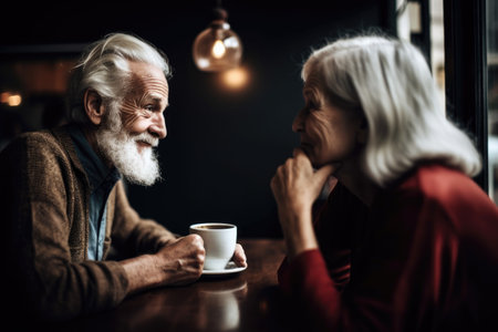 shot of a senior man and woman having coffee together in a cafeの素材