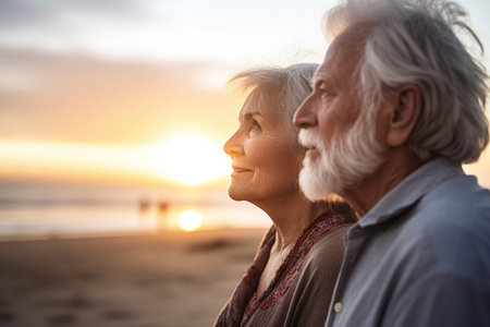 shot of a senior couple at the beach watching sunsetの素材