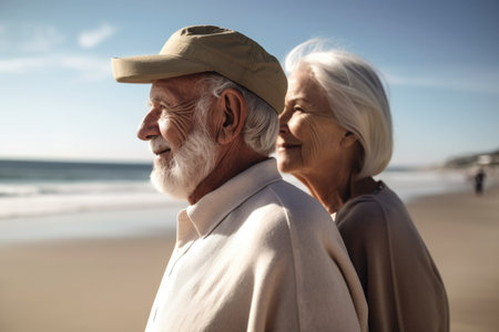 closeup shot of an unrecognisable senior couple walking at the beachの素材