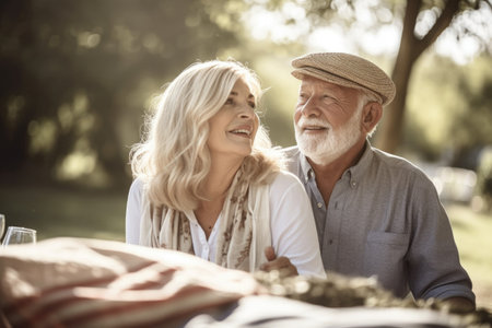 shot of a senior man out for a picnic with his wifeの素材