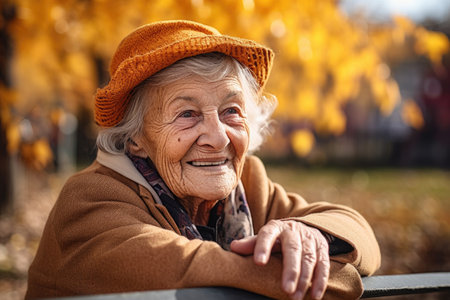 portrait of a happy senior woman relaxing in the parkの素材