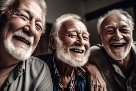 closeup shot of a group of senior friends spending quality time togetherの素材