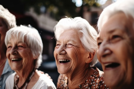 closeup shot of a group of senior friends spending quality time togetherの素材
