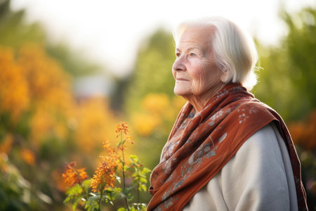portrait of a senior woman enjoying the outdoorsの素材