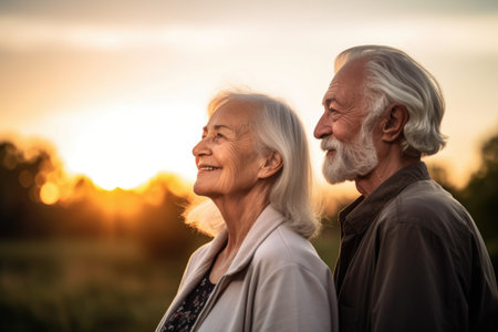 shot of a senior couple out at sunset in the parkの素材