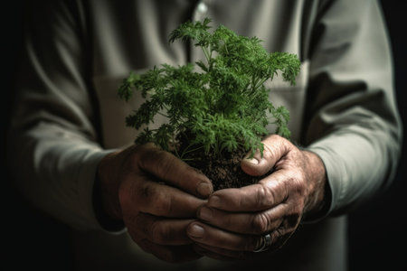 cropped shot of an unrecognizable man holding a plantの素材