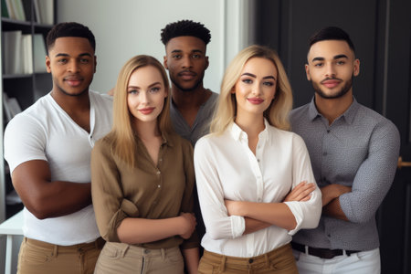 portrait of a group of diverse young people standing together in an officeの素材
