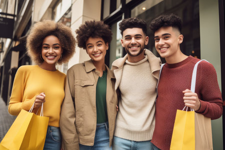 shot of a group of young people holding shopping bagsの素材