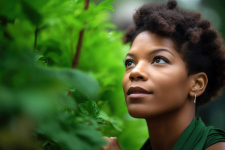 health, nature and wellness portrait of a black woman in the city for eco, environmental or sustainable peaceの素材