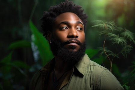 black man, community and portrait for environmentalism, sustainability or eco friendly mindsetの素材