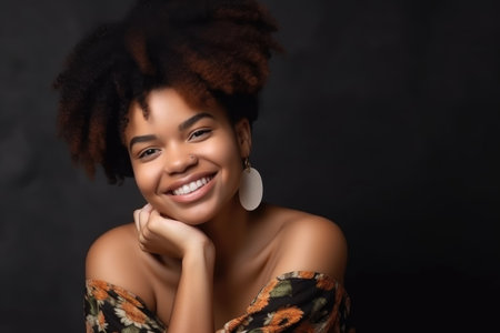 black woman, portrait and mockup with smile for wellness, eco friendly or healthy lifestyleの素材