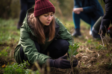 hands, community and volunteer for nature conservation at a green eco parkの素材