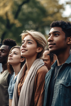 cropped shot of a diverse group of people in the public parkの素材
